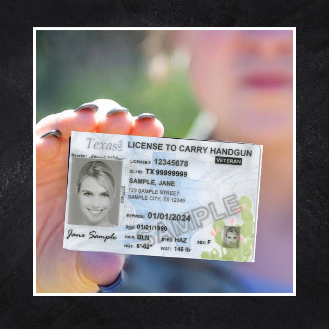 Lady holding license to carry card (formally CHL)